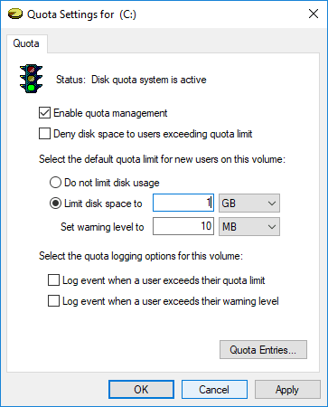 quota settings